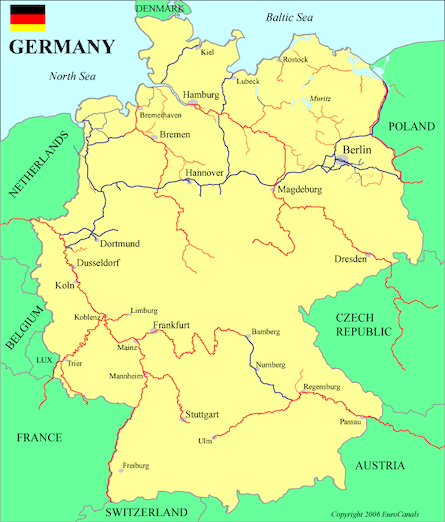 german map with rivers
