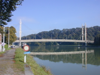 Pont de Heer, the first bridge in Belgium. Photo taken from the BE/FR border, looking north. This is PK 0 (Kilometer Post zero) on the French Meuse (PK numbers count 0 to 272 southbound.) 