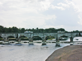 The canal crosses the Allier River on the second of the impressive canal bridges along the Loire, the 343-meter Le Gu�tin bridge.